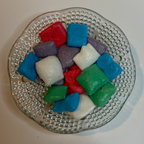 Freeze dried airheadz on a textured glass plate