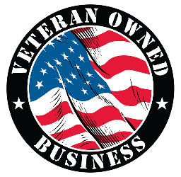 Logo with American flag design and 'Veteran Owned Business' text on a transparent background